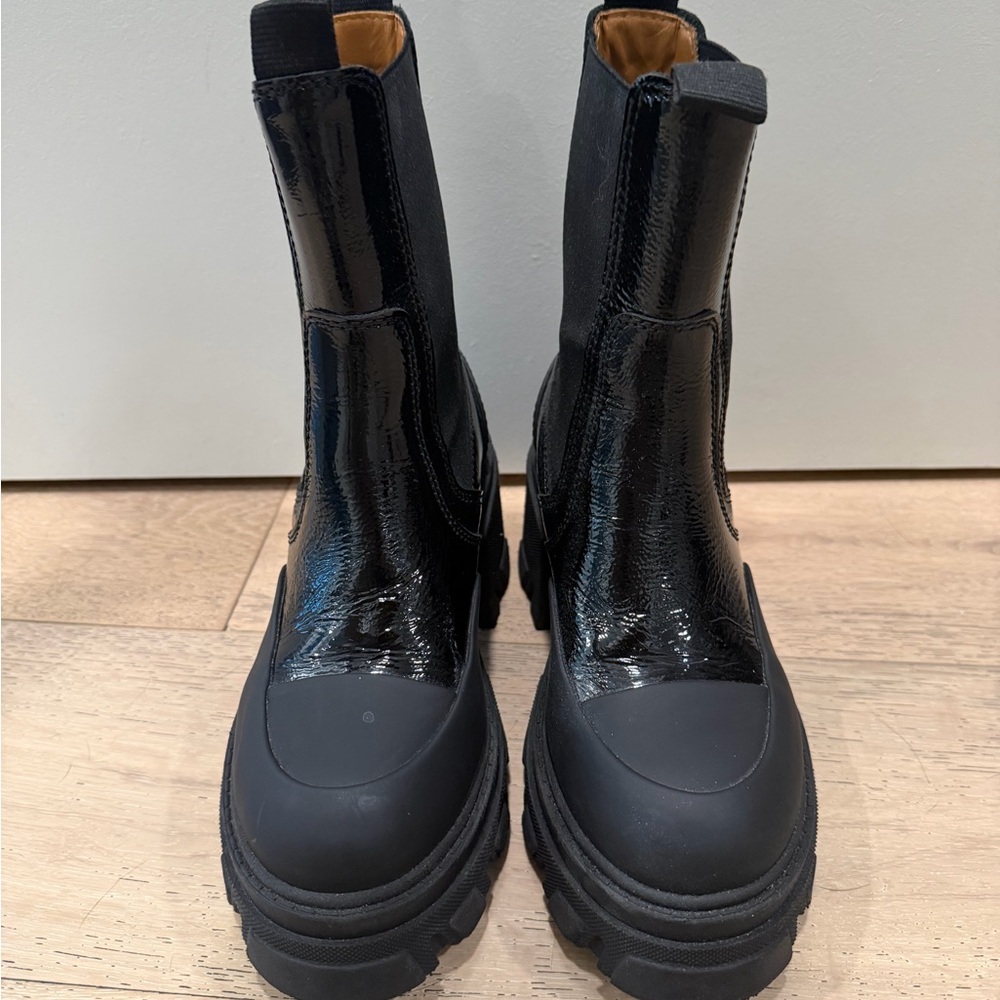 Ganni Glossy Black Combat Boots